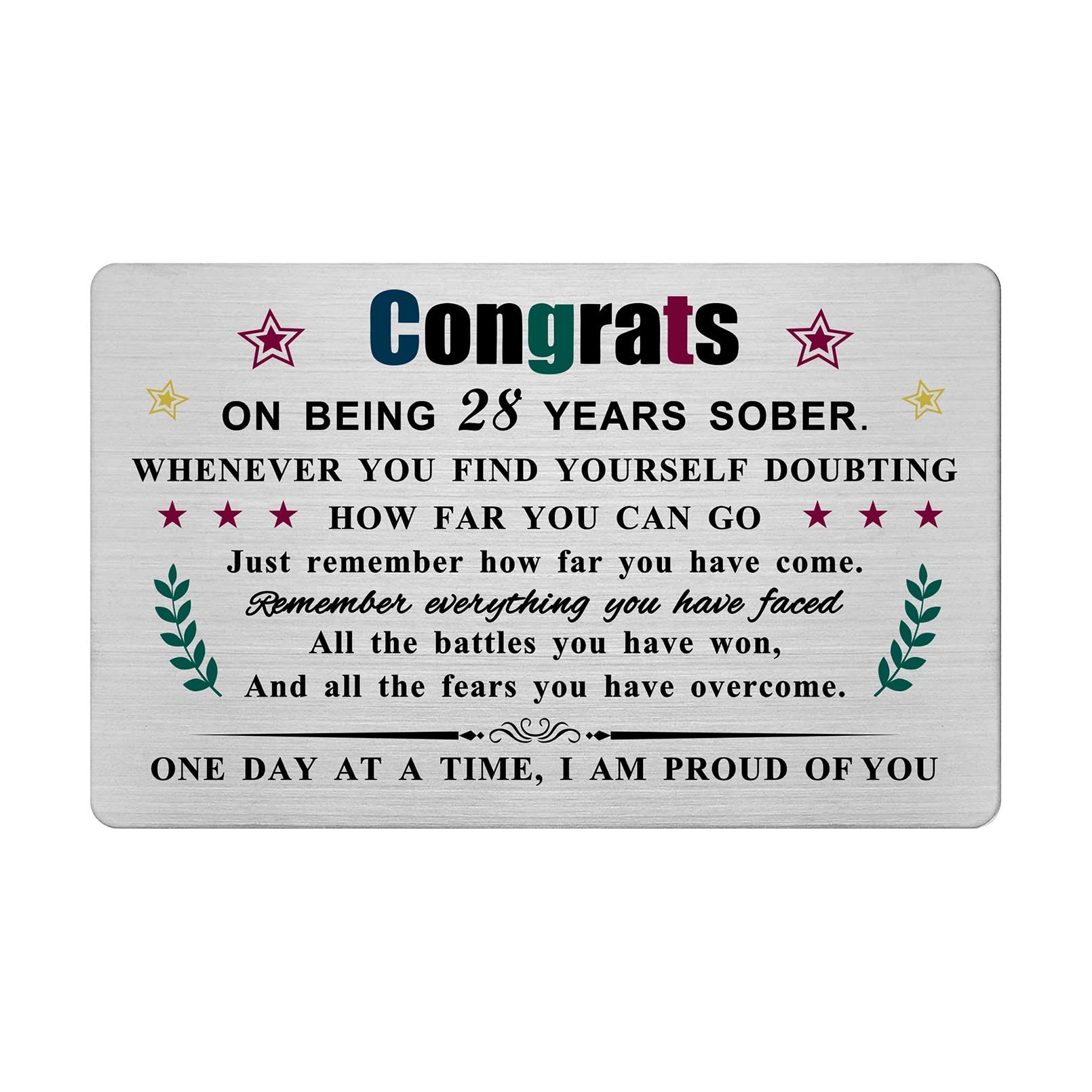 Emideary 28 Years Sobriety Gifts for Women Men - Congrats 28 Years Living Sober Card - 28 Year AA Recovery Sobriety Engraved Wallet Card - 28 Yrs Sober Anniversary Decorations