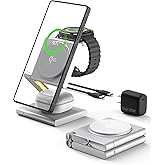BRIMFORD 4 in 1 Wireless Charging Station for Samsung, Foldable Aluminum Magnetic Charger with LED Light for Samsung Galaxy S25/Ultra/S24/S23/S22, Galaxy Watch 8/7/6/5, Galaxy Buds/Pro