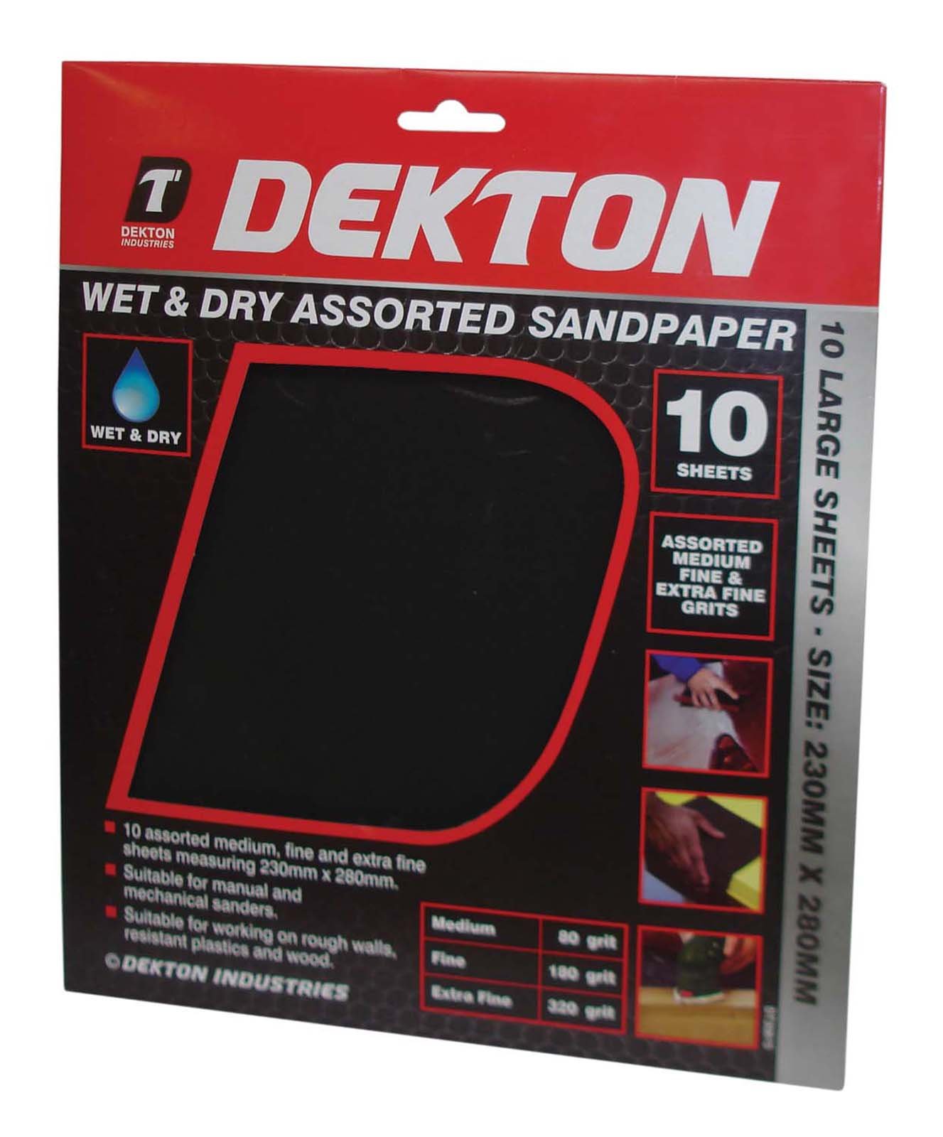 Dekton Wet & Dry Assorted Sandpaper-10 Assorted Medium, Fine And Extra Fine Sheets| Measuring 230 x 280mm| Suitable For Manual, Mechanical Sanders| Suitable For Working On Rough Walls, Plastics, Wood