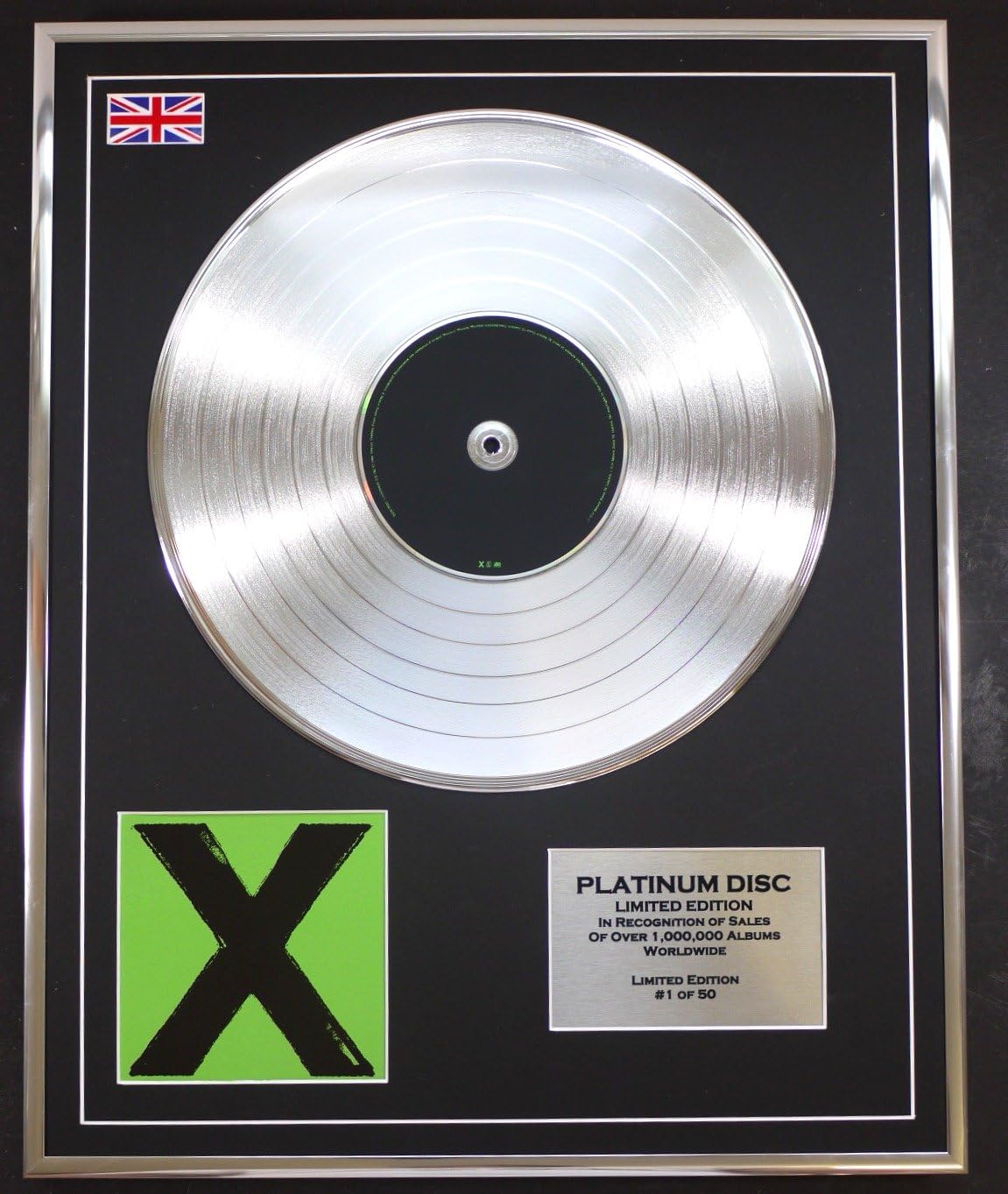 ED SHEERAN/LTD EDITION CD PLATINUM DISC/X, Silver, 50.8L x 40.6W cm