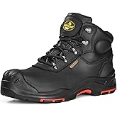 SAFETOE Safety Boots for Men Composite Toe Work Boots Lightweight Cow Leather Puncture Proof Slip On Work Boots Wide Fit