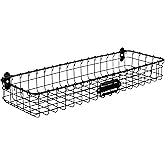 Spectrum Long Wall Mounted Wire Basket Tray with Label Plate in Matte Black, Modern Wire Basket Wall Mount Organizer for Pantry Kitchen Bathroom Closet Storage Sleek Open Steel Tray Bin