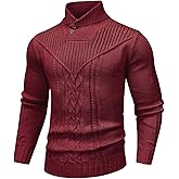 SAVKOOV Men's Shawl Collar Pullover Sweater Casual Button Cable Knit Sweaters