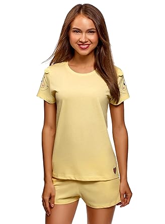 oodji Ultra Damen Baumwoll-Schlafanzug mit Druck