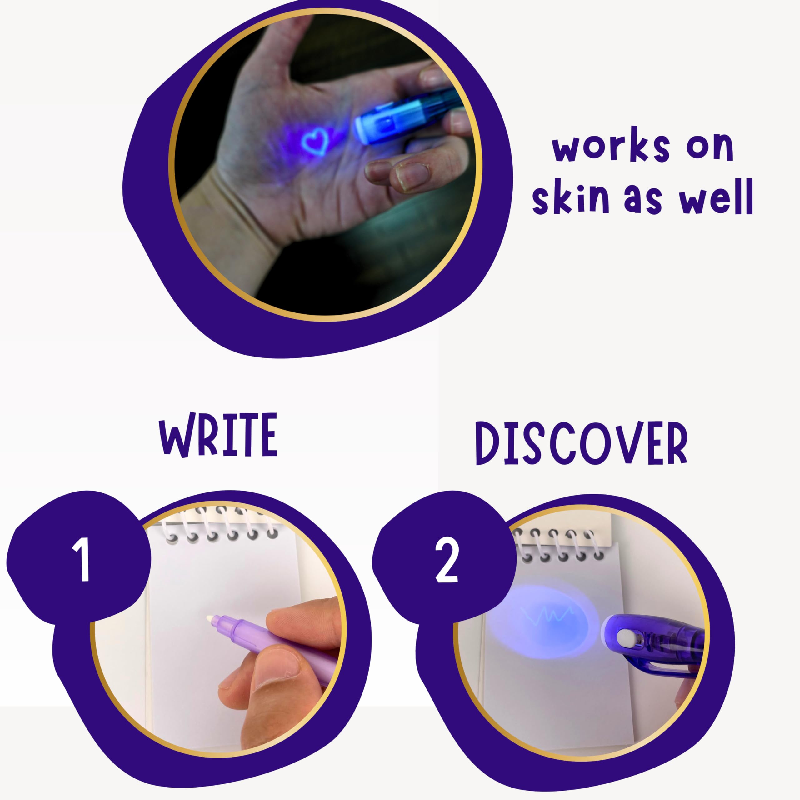4E's Novelty 12 Invisible Ink Pen with UV Light, 12 Mini Top Secret Notebook and 12 White Goodie Bags - Fun Bulk Party Favors for Kids