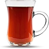 yersiz Turkish Tea Glasses With Handle - 6 pcs Glass Tulip Teacups, 4.9 oz Capacity, 2.6" Diameter, 3.7" Height