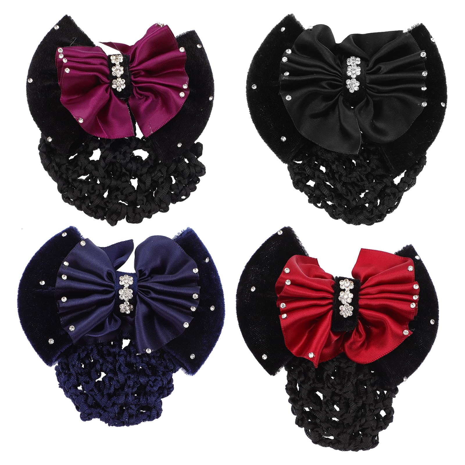 Uonlytech 4pcs Hair Nets For Buns, Girls Hair Bows, Snood With Bow, Bowknot Snood Net, Accessories for Bank Worker Air Hostess
