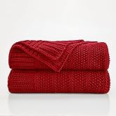 Douceur Christmas Red Throw Blanket for Bed, Soft Cozy Lightweight Stripe Pattern Knitted Throw Blanket for Sofa, Living Room Gift, 50"X60"