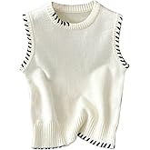 Verdusa Women's Sleeveless Sweater Old Money Ribbed Knit Pullover Binding Casual Tank Top
