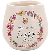 Pavilion Gift Company - This is My Happy Place - 8-Ounce Ceramic Candle, Jasmine Scented Candle, Inspirational Gifts for Women, Stress Relief Gifts for Women, 1 Count, Cream