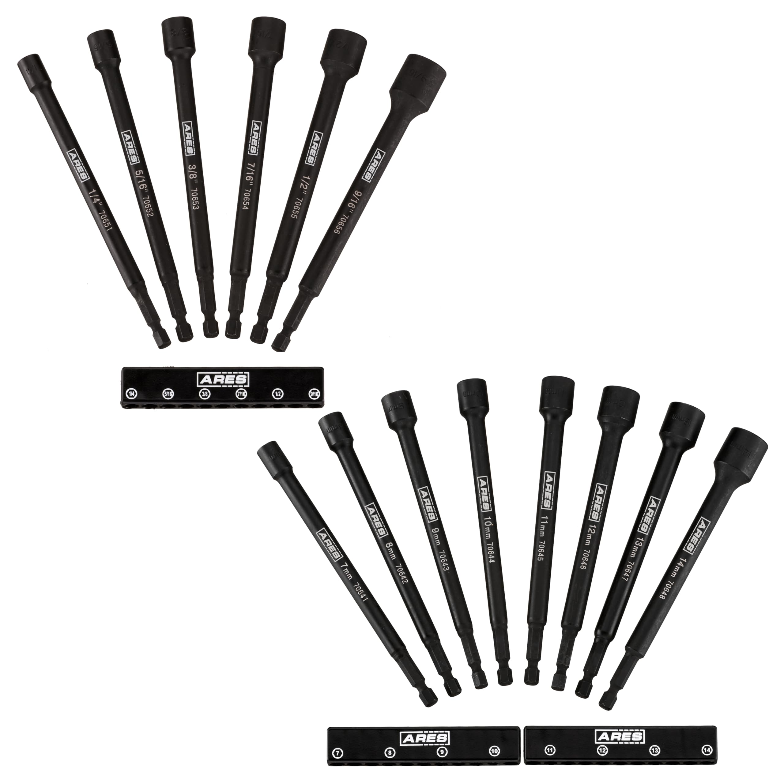 ARES 4221002-14-Piece SAE and Metric Magnetic Impact Nut Driver Bit Set - Impact Grade Nut Setters with Industrial Magnets – Toolbox Essentials Image