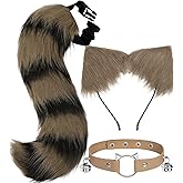 Cat Ears and Tail,Wolf Fox Ears Long Tail and Bell Lace Choker Set for Halloween,Animal Cosplay Party Costume