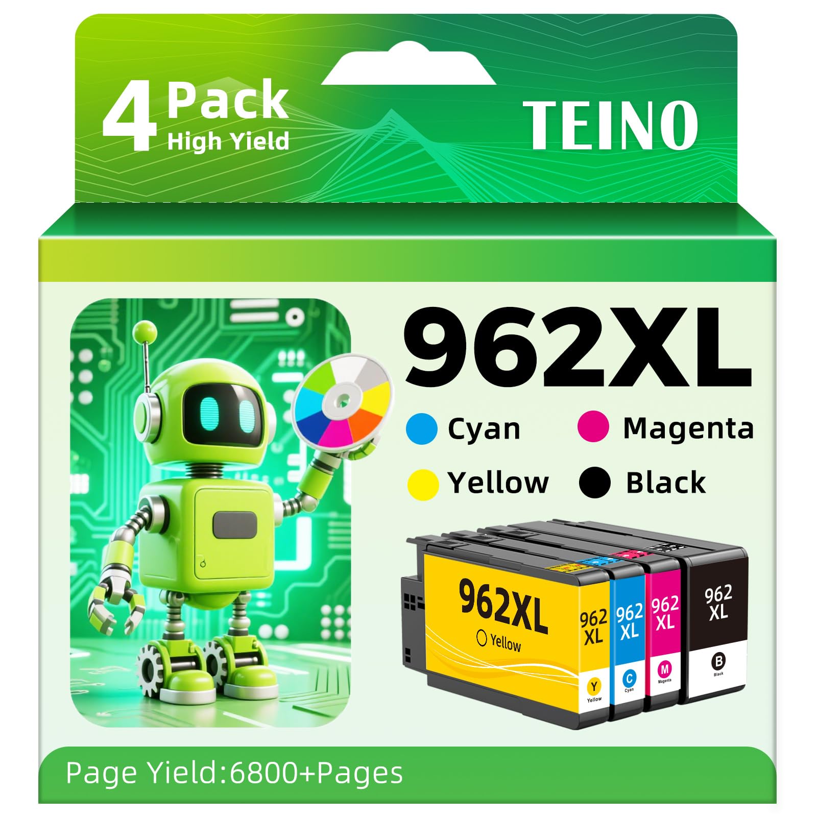 Photo 1 of 962XL Ink Cartridges Combo Pack Replacement for HP Ink 962 962XL Black and 962 Color Work for HP Officejet Pro 9010 9020 9015 9025 9018 Printers for HP 962, 4-Pack