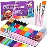 Drawdart Face Body Paint Kit, 20 Colors Oil Based Painting Palette with 4 Professional Artist Brushes, Large Deep Pan Face Painting Kit Ideal for Halloween SFX Cosplay Costume Makeup
