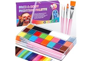 Drawdart Face Body Paint Kit, 20 Colors Oil Based Painting Palette with 4 Professional Artist Brushes, Large Deep Pan Face Painting Kit Ideal for Halloween SFX Cosplay Costume Makeup
