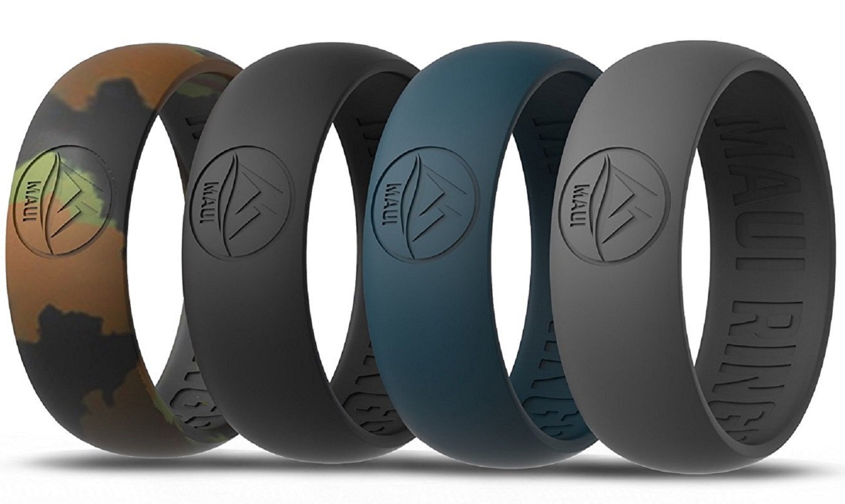 Silicone Wedding Ring by MAUI RINGS 4 PACK Ring Engagement Rings for Men Wedding Band Mens Ring Rubber Bands Mens Rings Surf Fitness Exercise Gym Crossfit Training Sport Running Yoga [ SIZE 10 ]