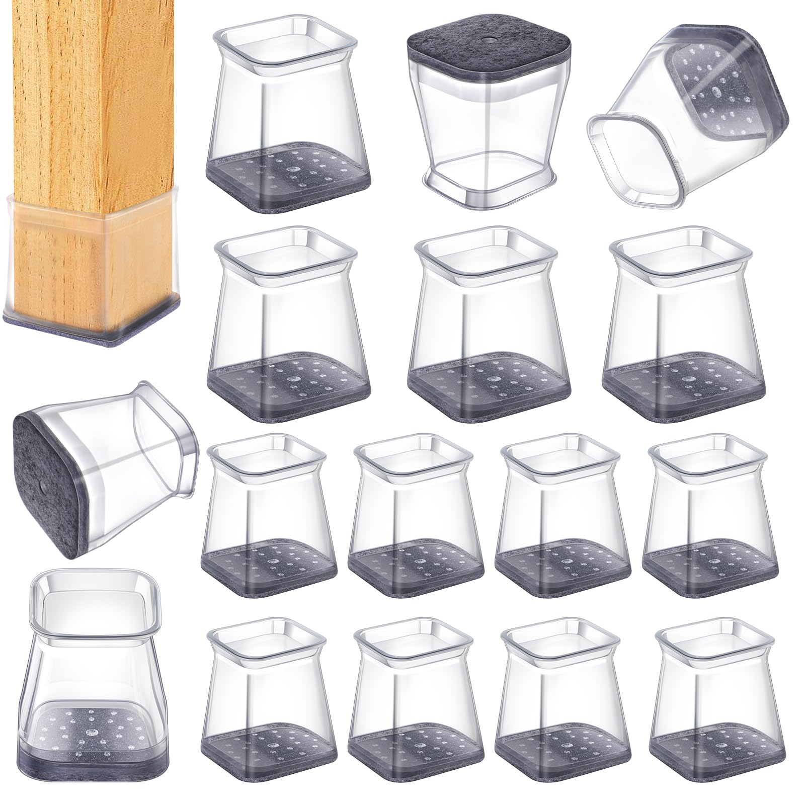 Photo 1 of 16 Pcs Chair Leg Floor Protectors Square for Hardwood Floors - Silicone Felt Furniture Pads - Chair Leg Caps - Clear Rubber Chair Sliders - M(Fit:0.75"-1")