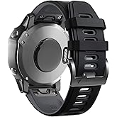 ANCOOL for Fenix 6X Pro Watch Band/Fenix 5X Watch Band/Fenix 7X Watch Band 26MM Silicone Watch Band for Fenix 8 51mm/6X/5X Plus/7X Pro(Black-Grey)