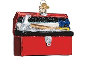 Old World Christmas Contractor Toolbox Glass Blown Ornament for Christmas Tree, Handcrafted Holiday Decoration, Tools Collection
