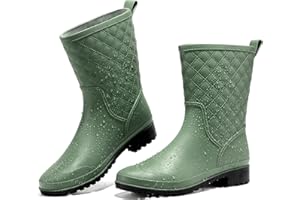 HISEA Rain Boots for Women, Lightweight Fashion Rubber Boots Mid Height Waterproof Garden Shoes Women's Rain Footwear