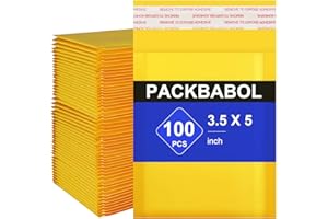 packbabol Kraft bubble mailers 3.5x5 Inch 100 Pack,Self-Sealing Paper Envelopes for Packaging,Strong Adhesion Envelope Mailers, Small Waterproof Cushioned Padded Shipping Bags Yellow #0000