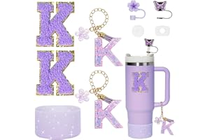 Liangang 9PCS Stanley Cup Accessories Set,Compatible with Stanley Cup 30oz 40oz,Including 2PCS Stanley Straw Cover and Boot,Spill Proof Stopper,2PCS Handle Charm, 2PCS Sticker Letter (Letter K)