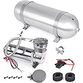 CNRAQR 3 Gallon Aluminum Air Tank with 200PSI Air Compressor Kit 12V Air Horn Compressor Onboard System 1/4NPT for Train Cars Vehicles Semi Pickup Trucks Air Suspension Compressor Kit