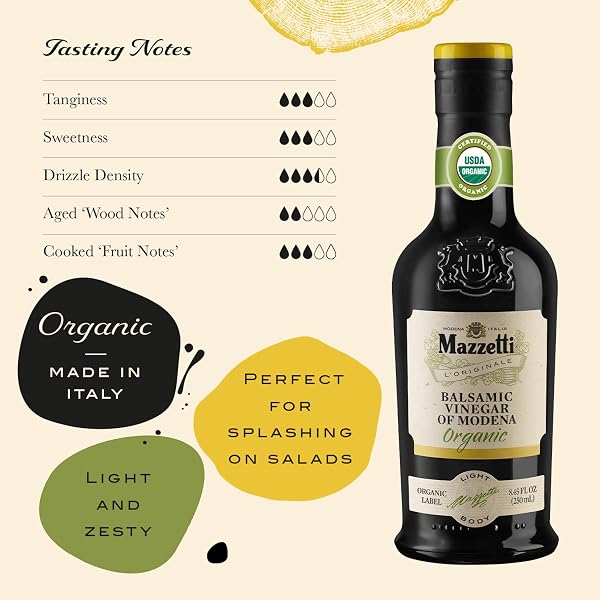 MAZZETTI L’ORIGINALE ORGANIC BALSAMIC VINEGAR OF MODENA, ORGANIC & AGED, 3 LEAF, 8.45 OUNCE