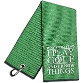 WUUCKOO That's What I Do I Play Golf and I Know Things Embroidered Green Golf Towel, Funny Golf Towel for Golf Bag with Clip, Thanksgiving Birthday Retirement Gift for Grandpa Dad Golfer Golf Lover