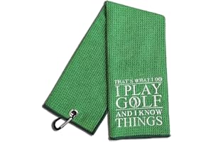 WUUCKOO That's What I Do I Play Golf and I Know Things Embroidered Green Golf Towel, Funny Golf Towel for Golf Bag with Clip, Thanksgiving Birthday Retirement Gift for Grandpa Dad Golfer Golf Lover