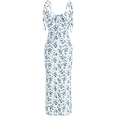 winkbay Women's Summer Floral Tie Shoulder Dress Elegant Sweetheart Neck Bodycon Maxi Party Vacation Sundress