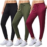 Real Essentials 3 Pack: Womens Dry-Fit Active Athletic Joggers Yoga Lounge Pants - Drawstring (Available in Plus Size)