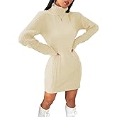 SunnyMelody Womens Turtleneck Cable Knit Sweater Dress Winter 2025 Christmas Ladies Dressy Long Sleeve Mini Dresses
