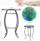 MUMTOP 14'' Round Peacock Glass Metal Side Table for Indoor & Outdoor Use view 3