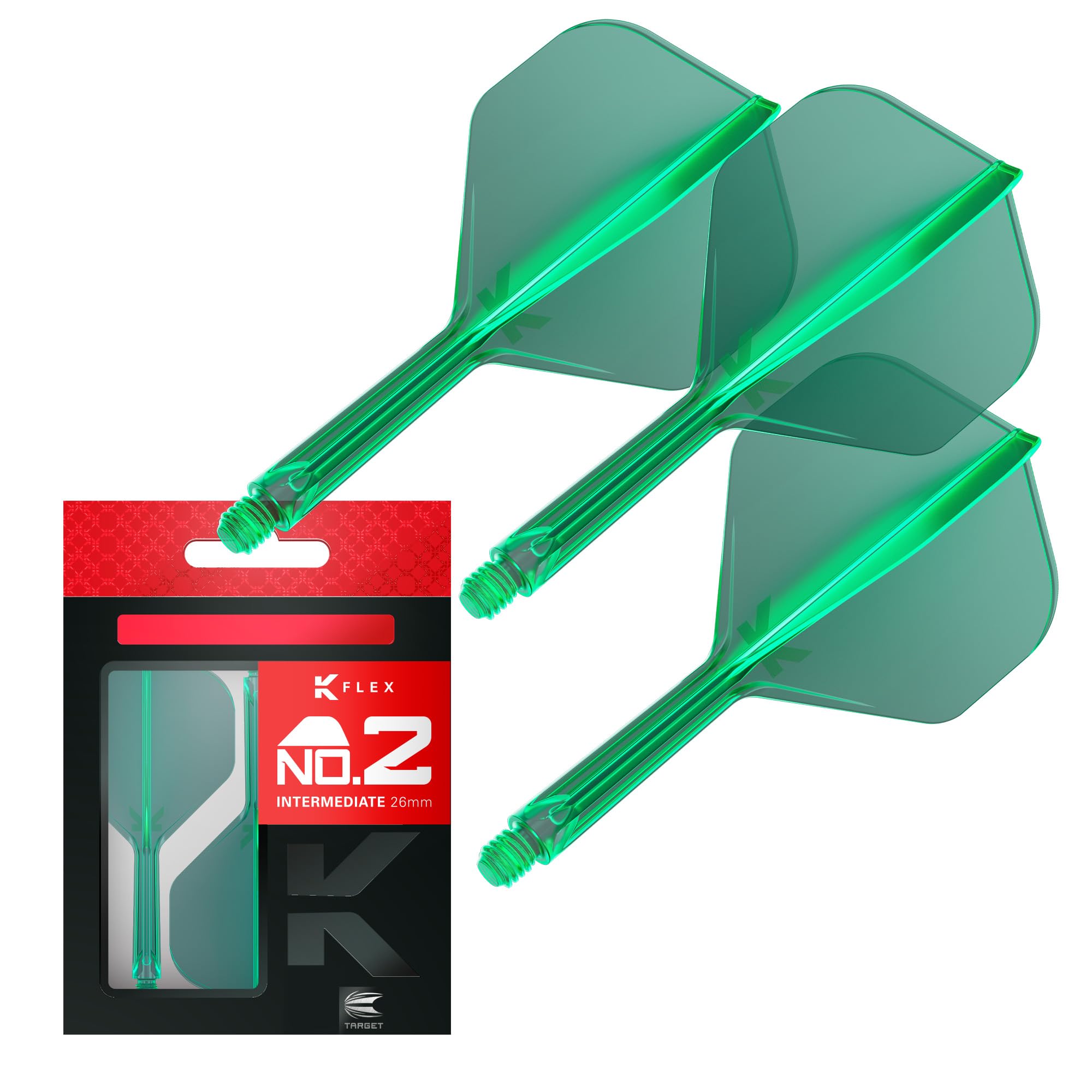 Target Darts K Flex Integrated Dart Flights And Shafts, No.2 Green (Intermediate) | Pack Of 3 K-Flex – No2, Kflex All In One Moulded Dart Flight & Stem | Professional Dart Accessories