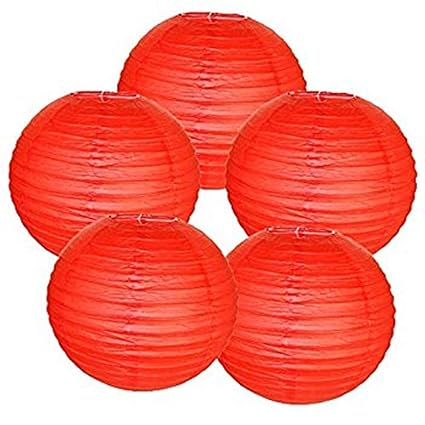 DECORGRAM Round Paper Lamps - 12 (RED, 5)