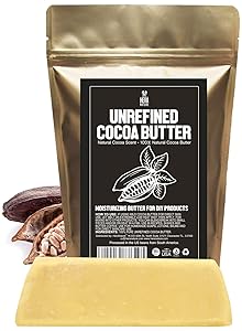Raw NATURAL COCOA (CACAO) BUTTER BLOCK Best Quality Rich Natural Chocolate Aroma For Lip Balms, Stretch Marks, DIY Base for Body Butter & Soap Making (USA) - 1/2 lb (8 oz)