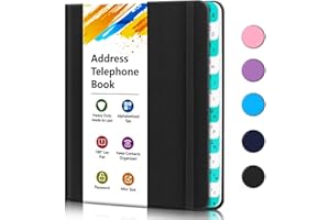 Address Book with Alphabetical Tabs, Portable Address Telephone Book, Hardcover Address Organizer and Password Keeper - Recor