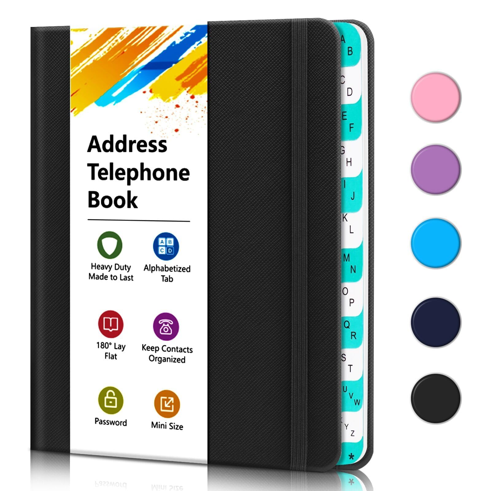 BLESWIN Small Address Book Pocket Size with Two-Colour Alphabetic A-Z Index Tabs, Telephone and Address Book Hardback& Large Print, Record 288 Address Contacts Organaized，Black