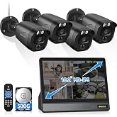 5MP Wired Security Camera System 4Pcs Cameras with 10.2" Monitor 500G HDD | Home Video Surveillance Equipment DVR Kits, 122&deg; Wide-Angle Lens, IP67 Waterproof, 8CH DVR Systems, Free App Remote Control