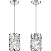 MEXO Modern Crystal Pendant Light Fixture 2-Pack Chrome Finish Hanging Lighting Crystal Chandelier for Kitchen Island