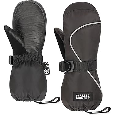 Penkiiy Kids Ski Mittens, Waterproof Snow Thinsulate Mittens Toddler Warm Winter Ski Snow Gloves With String For Boys Girls White - View #6