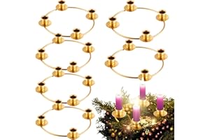 GANDEER 6 Pieces Christmas Advent Wreath Ring Advent Candle Holder Gold Wreaths Rings Xmas Metal Wrought Iron Candlestick Taper Metal Candle Holder for Home Table