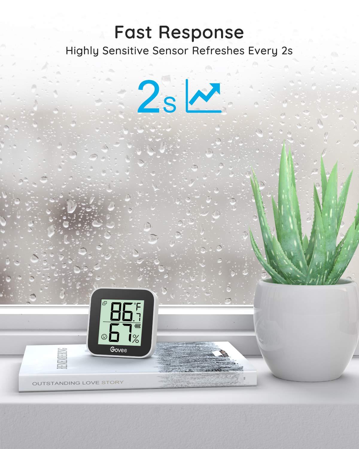 Govee Temperature Humidity Monitor 2-Pack, Indoor Room Thermometer Hygrometer with App Alert, Mini Bluetooth Digital Thermometer Humidity Sensor with Data Storage for Home Greenhouse Cellar