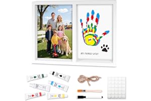 NABANCE Family Handprint Kit, DIY Baby Hand and Footprint Handmade Keepsake Wooden Frame with 6 Non-Toxic Baby-Safe Paint, Family Gifts Ideas Gift for New Parents, Grandparents, Father's Day, Mother's Day
