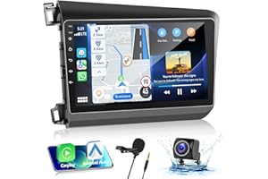 Podofo 2G+64G Car Stereo for Honda Civic 2012-2015 with Wireless Apple Carplay & Android Auto, 9 Inch IPS Touchscreen Car Rad