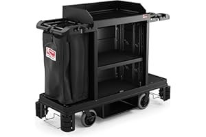 Suncast Commercial Standard Housekeeping Cart with Hanging Bag, Integrated Cleaning Tool Storage, 4-Tier Design, 56" Height x 22" Width, Made in The USA
