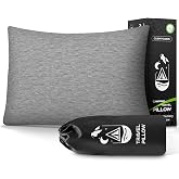 CushyOasis Camping Pillow Set with Travel Pillow, Eye Mask, Earplugs Small | Compact Travel Pillow Set, Neck Pillow, Camping Backpacking Fights Car Trips, Washable Cover, Adjustable Shredded Memory Foam