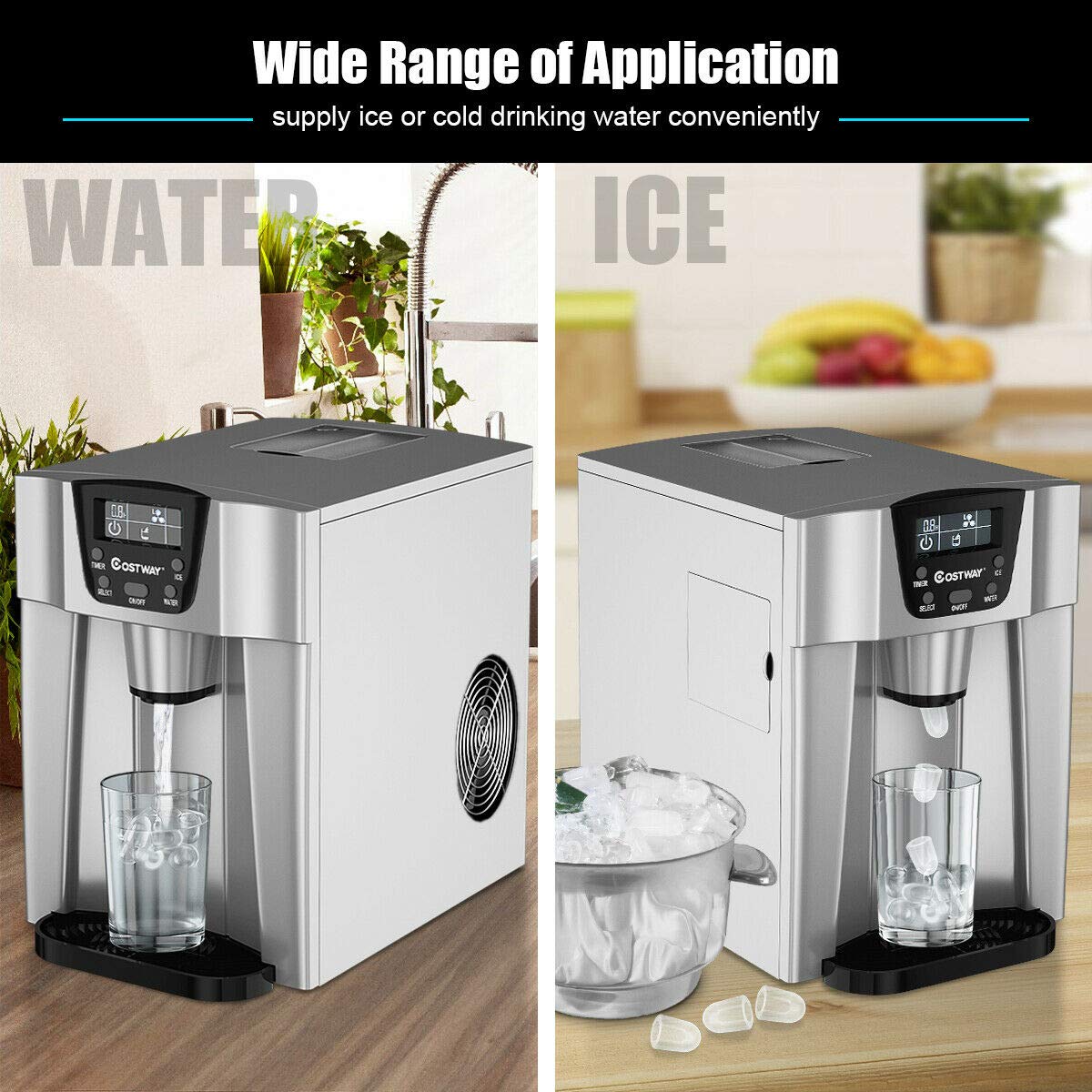 COSTWAY 2 in 1 Countertop Ice Maker with Builtin Water Dispenser