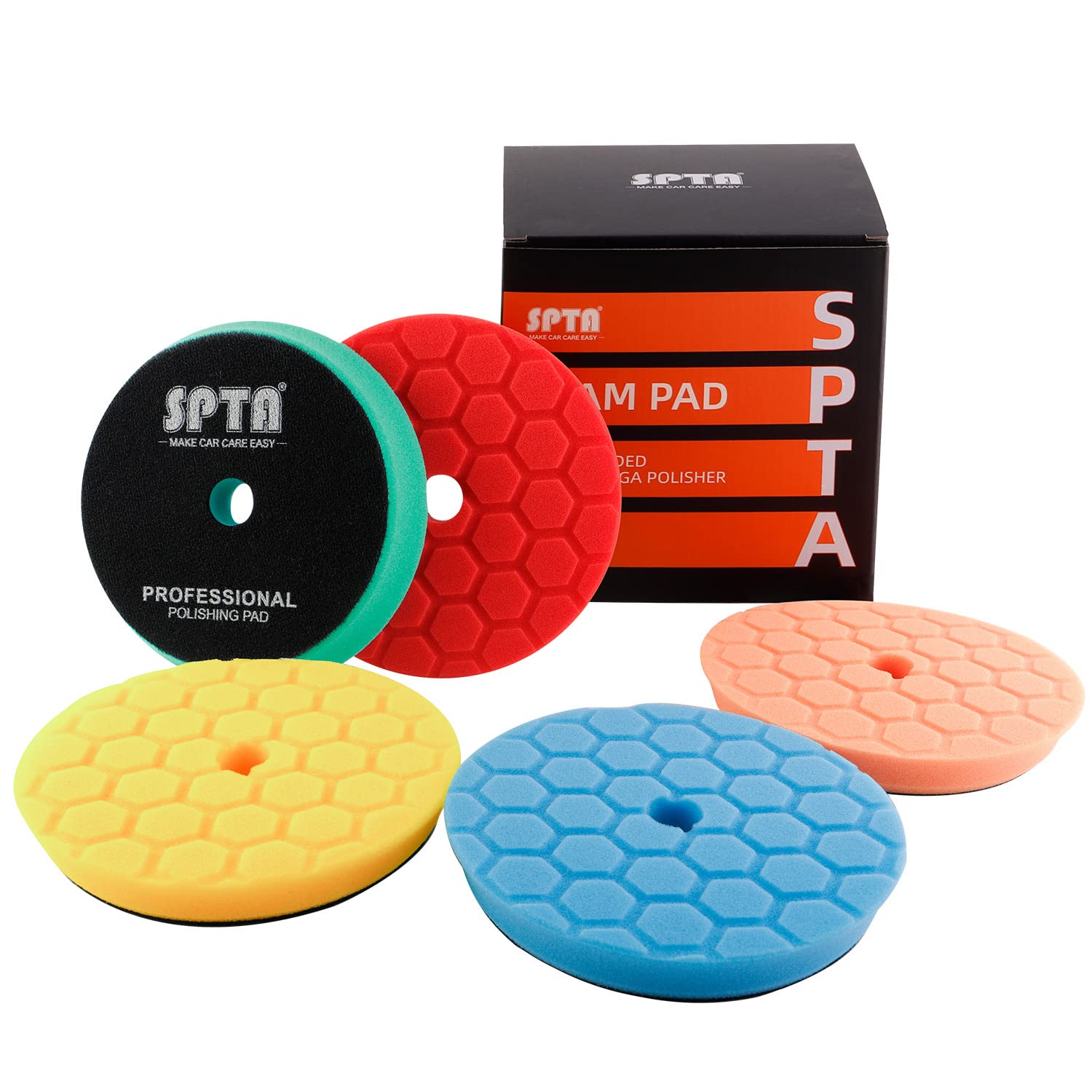 Hex-Logic Buffing Polishing Pads, SPTA 6.5Inch 150mm Face Foam Polishing Pads Buffing Pad Kit For 5.5Inch 125mm RO/DA Car Polisher Auto Motor Boat Polishing